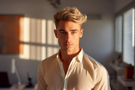 Portrait of a handsome young man in the office. Men's beauty, fashion.の素材