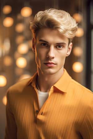 Portrait of a handsome young man with blond hair. Men's beauty, fashion.の素材