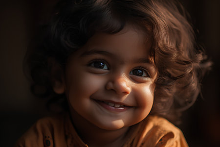 Portrait of a cute little girl smiling and looking at the cameraの素材