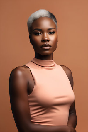 Beauty portrait of young african american woman on brown backgroundの素材