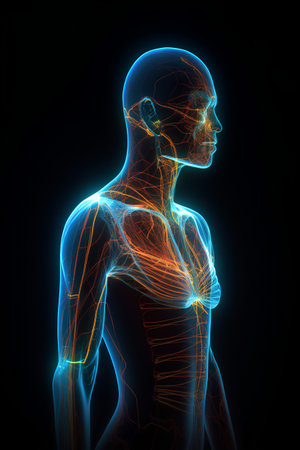 Human body made of polygonal wireframe, 3d renderの素材