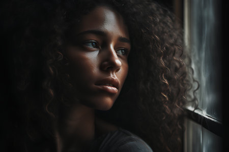 Portrait of a beautiful african american woman with curly hairの素材