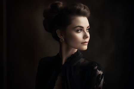 Portrait of a beautiful woman with evening make-up and hairstyleの素材