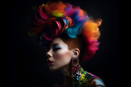 Fashion portrait of beautiful woman with colorful hairstyle and make upの素材
