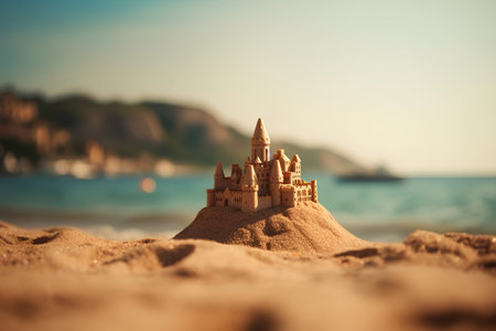 Sand castle on the beach. Selective focus. Toned.の素材