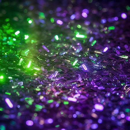 abstract background of glittering purple and green lights. 3d renderingの素材