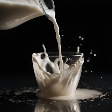 pouring milk into a glass on a black background, close-upの素材