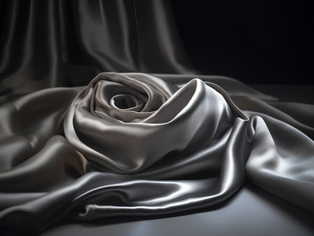 Silver satin on a black background. 3d rendering, 3d illustration.の素材