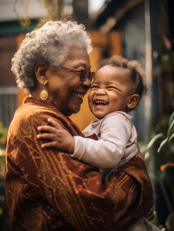 Portrait of a happy African American mother and her little daughter.の素材