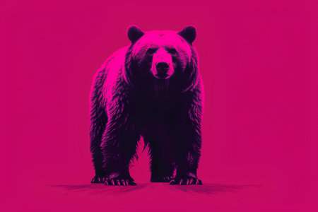 Silhouette of a bear on a pink background. Vector illustrationの素材