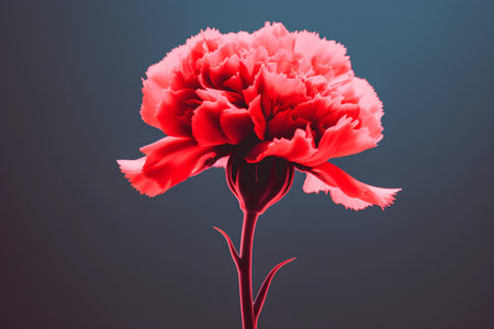 Beautiful red carnation flower isolated on blue background. 3d renderの素材
