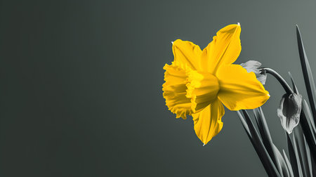 Yellow daffodils on a dark background. 3d renderの素材