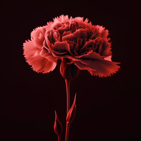 Beautiful red carnation flower isolated on black background. Close up.の素材