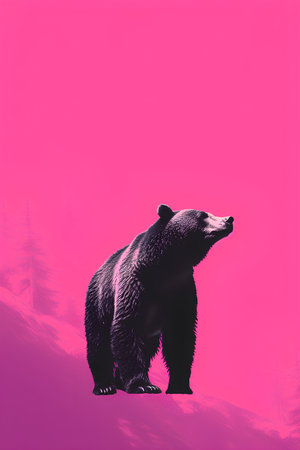 Grizzly bear on a pink background. 3d renderingの素材
