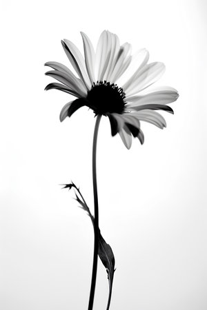 Black and white daisy flower isolated on white background. Monochrome.の素材