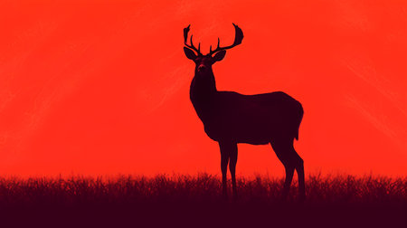 Silhouette of a deer on a red background. Vector illustrationの素材