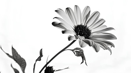 Black and white daisy flower isolated on white background, monochromeの素材