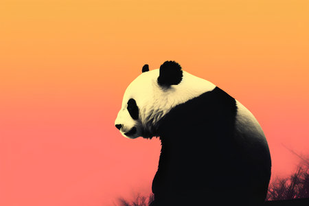Illustration of a giant panda with a beautiful orange background.の素材