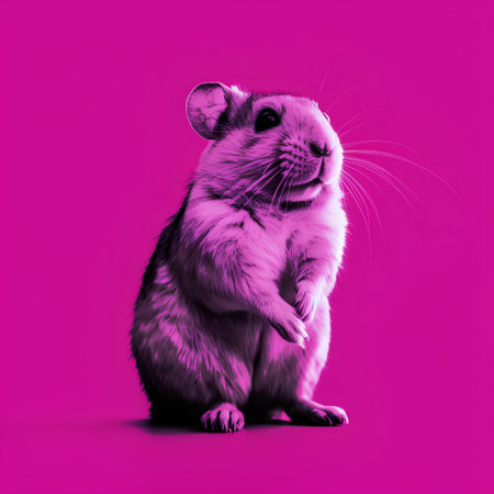 Funny hamster isolated on pink background. 3D rendering.の素材