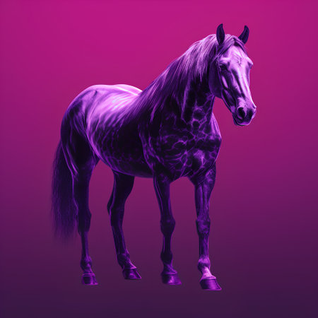 Horse with long mane on purple background. 3D renderingの素材