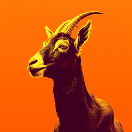 Portrait of a goat on an orange background. 3d renderingの素材