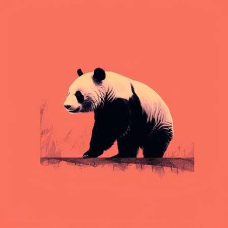 Panda on a red background. Panda in the wild. Vector illustrationの素材