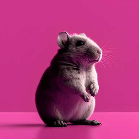 3d rendering of a gray hamster isolated on a pink backgroundの素材