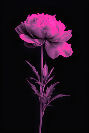 Beautiful pink peony flower isolated on black background. Vector illustration.の素材