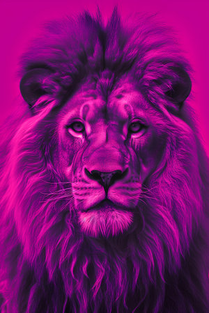 Portrait of a lion on a pink background. Close-up.の素材