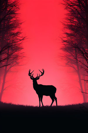 Silhouette of a deer in the forest. Vector illustration.の素材