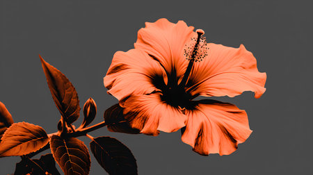 Bright orange hibiscus flower isolated on a dark gray backgroundの素材