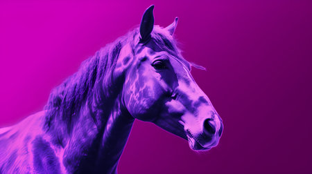 Portrait of a beautiful horse on a purple background. Studio shot.の素材