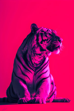 Studio portrait of a tiger on a pink background. Isolate.の素材
