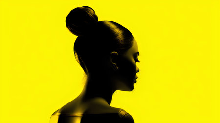 3d rendering of a female model with hair bun on yellow backgroundの素材