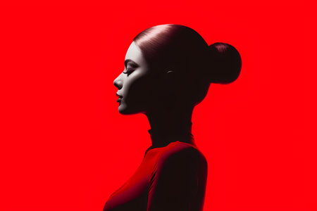 3d illustration of a beautiful young woman on a red background.の素材