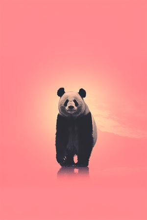 Cute panda bear isolated on pink background. 3d renderingの素材