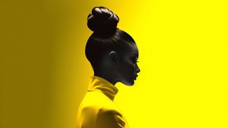 3d rendering of a woman with black hair in a yellow jacketの素材