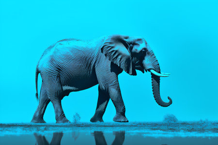Elephant on a blue background. 3D illustration. Nature.の素材