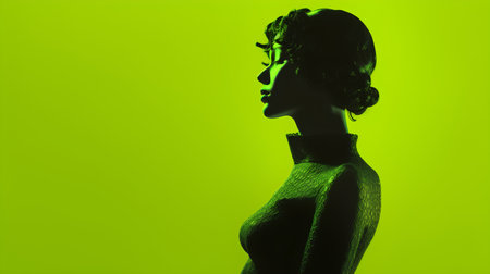 Silhouette of a beautiful woman on green background. 3d renderingの素材