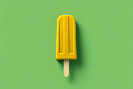 Yellow ice cream on a stick isolated on green background. 3d illustrationの素材