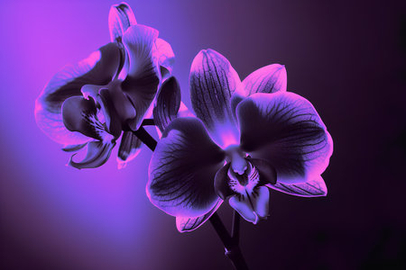 Beautiful purple orchid flowers on a dark background. Close-up.の素材