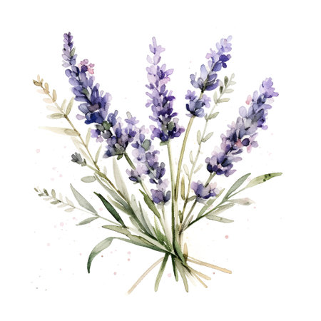 Watercolor lavender bouquet isolated on white background. Hand drawn illustrationの素材
