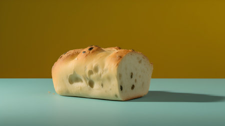 Ciabatta bread on a blue and yellow background. 3d renderingの素材