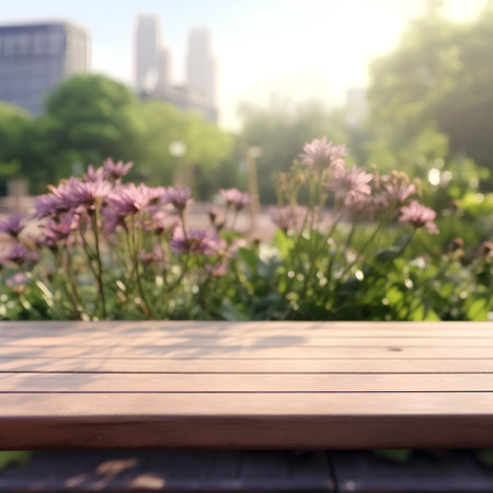 Wood Table Top Background in the Park - Free Space for Your Textの素材