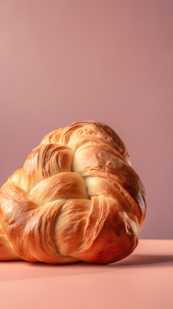 Sweet croissant on pastel pink background. Minimal food concept.の素材