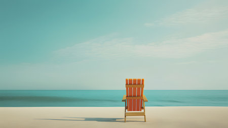 Beach chair on the sand with sea background. 3d renderingの素材