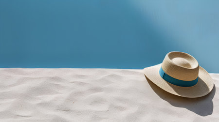 Straw hat on the sand by the sea. 3d renderingの素材