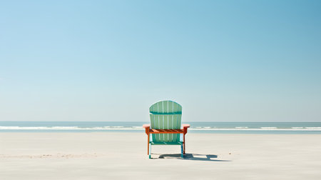 Green chair on the beach with blue sky background. 3d renderingの素材