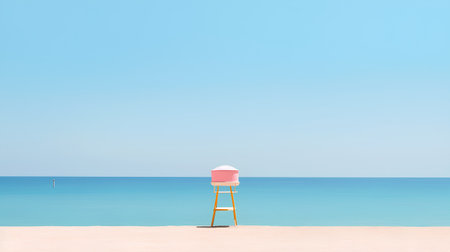 Empty chair on the beach with blue sky and sea background. 3d renderingの素材