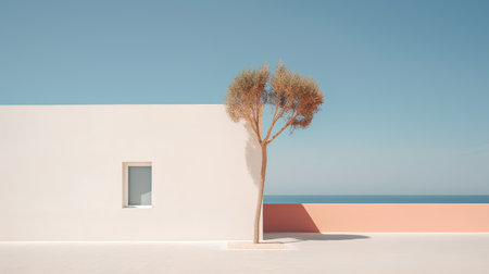 Lonely tree in front of a white wall. 3d renderingの素材